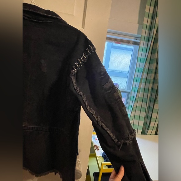 Black Denim Jacket with Metal Fasteners - Picture 5 of 6